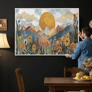 Boho Mountain Landscape Large Wall Art, Horizontal Gold