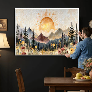 Boho Mountain Landscape Large Wall Art, Horizontal Gold
