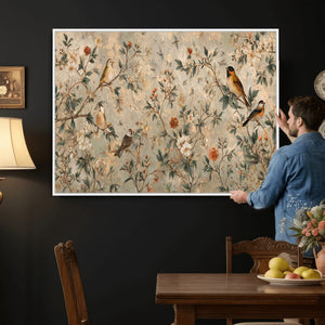 Vintage Birds and Flowers Wall Art Canvas Print, Botanical