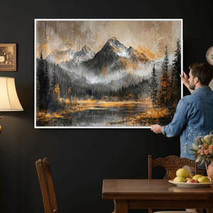 Mountain Lake Canvas Wall Art — Rustic Forest Landscape