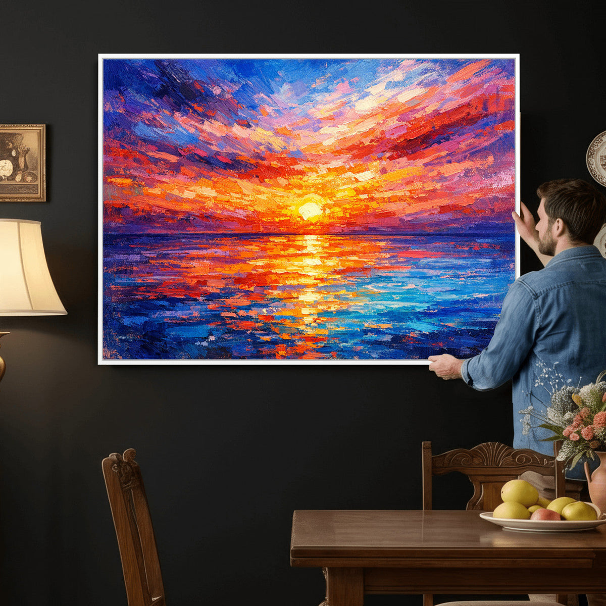 Colorful Knife Ocean Sunset Canvas — Orange Pink Teal