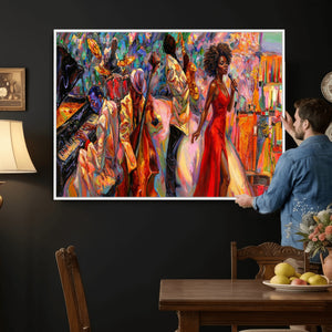 African American Jazz Singer Canvas Art — Red Dress Black