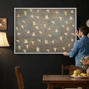 Flying Birds Canvas Wall Art, Vintage Bird Flock Pattern