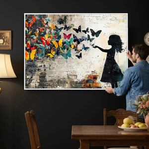 Banksy Butterfly Girl Wall Art Canvas Print, Framed Street