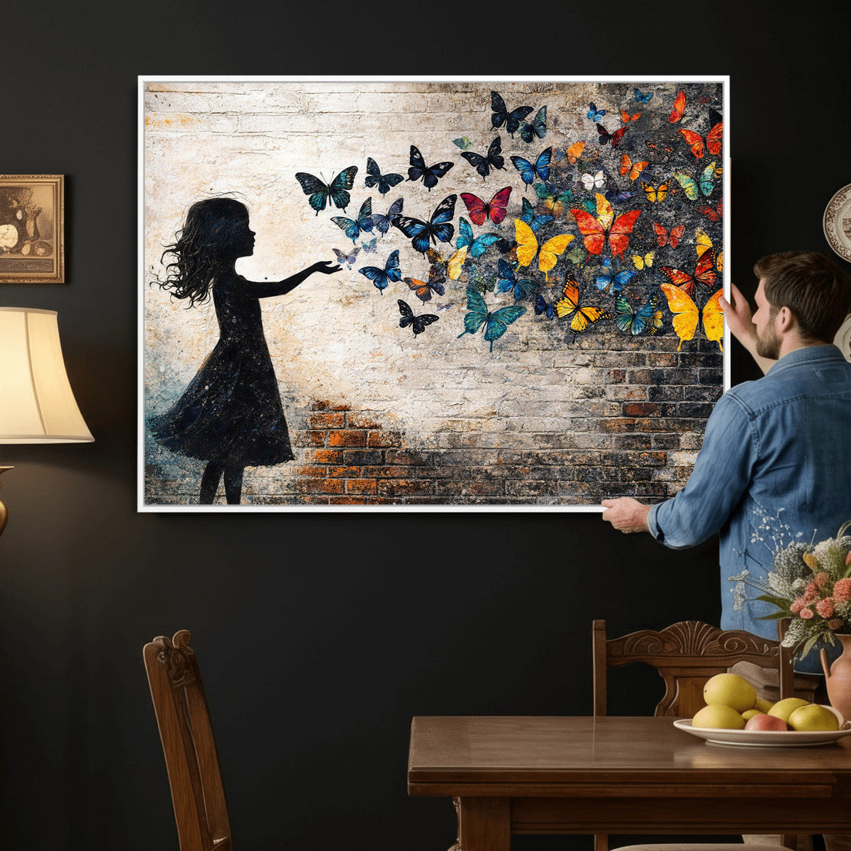 Banksy Butterfly Girl Wall Art Canvas Print, Framed Street