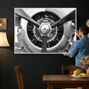 Vintage Propeller Plane Wall Art Canvas Print, Black and