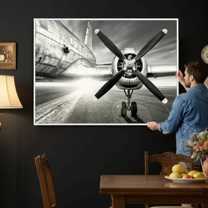 Vintage Airplane Wall Art Canvas Print, Black and White