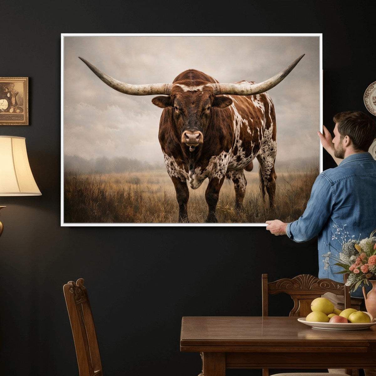 Texas Longhorn Canvas Wall Art Western Bull Desert Moody