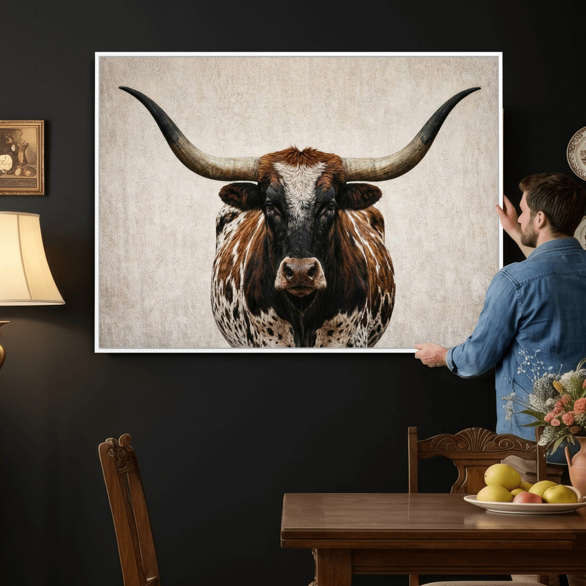 Texas Longhorn Canvas Wall Art Western Bull Desert Moody