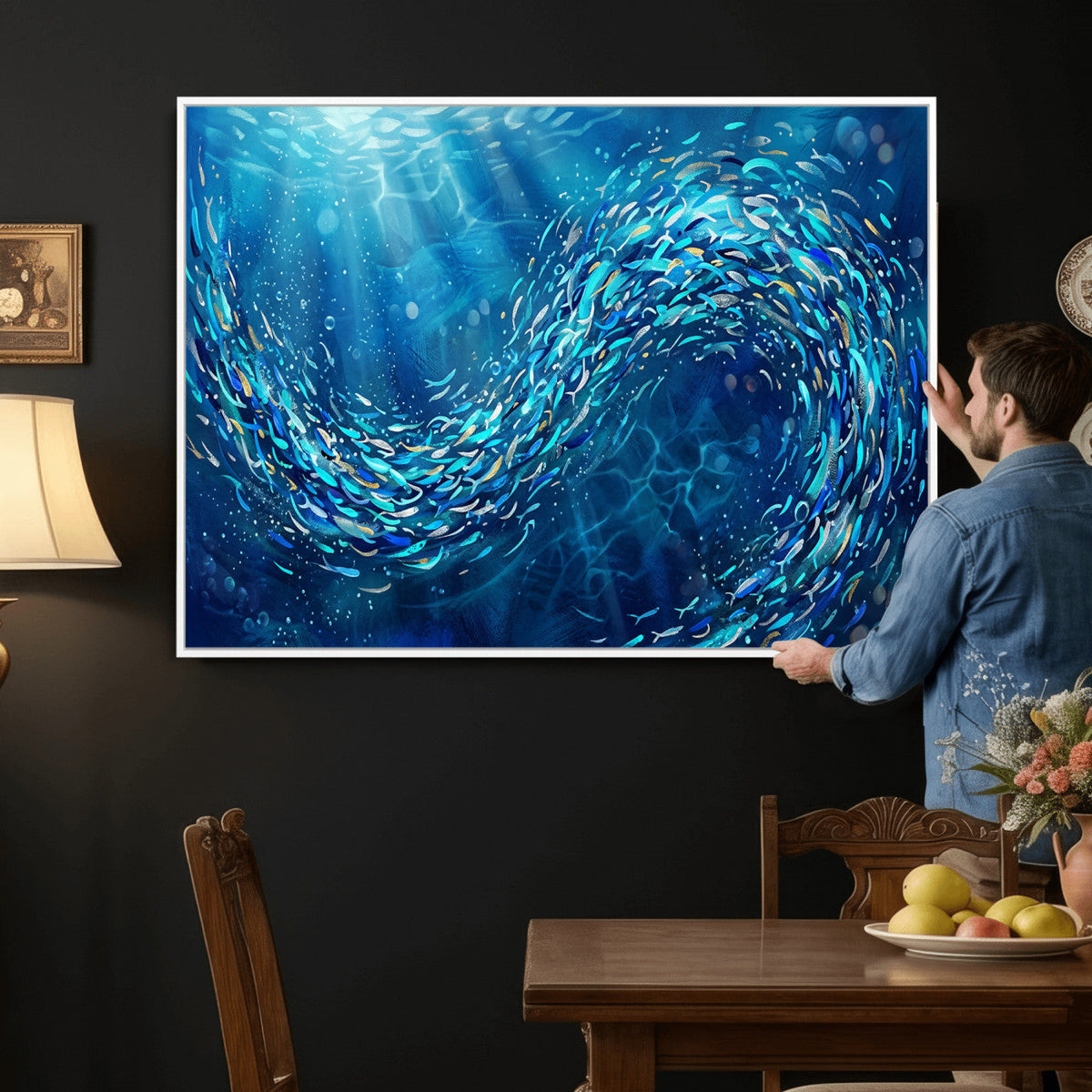 School of Fish Canvas Print | Blue Ocean Underwater Wall Art