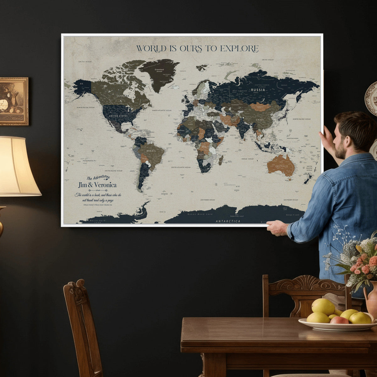 Custom Push Pin World Map Wall Art Canvas Print –