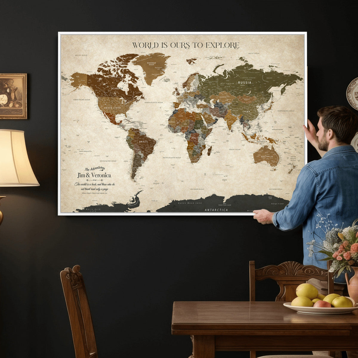 Custom Push Pin World Map Wall Art Canvas Print –