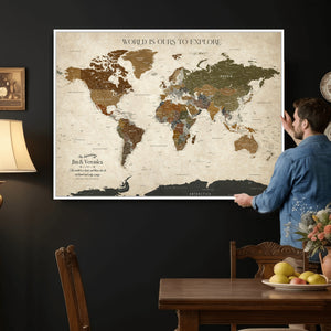 Custom Push Pin World Map Wall Art Canvas Print –