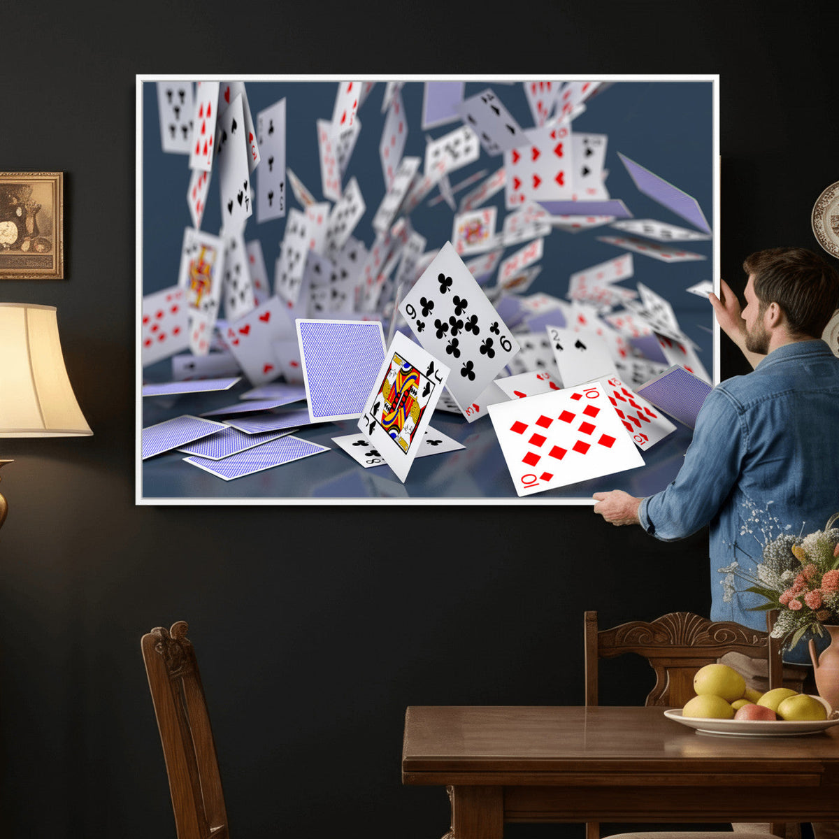 Playing Cards Canvas Wall Art | Casino Game Room Decor,