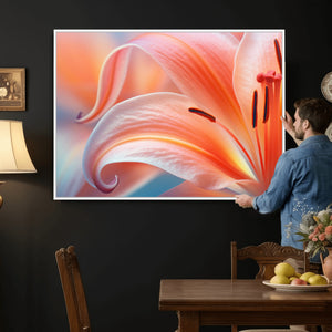 Peach Lily Canvas Wall Art, Coral Pink Flower Macro Photo Print, Botanical Bedroom Decor, Soft Floral Photography, Living Room Wall Art