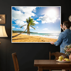 Tropical Beach Canvas Wall Art, Palm Tree Ocean Photo Print, Coastal Living Room Decor, Turquoise Sea Beach House Art, Summer Wall Art