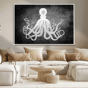 Black White Octopus Wall Art Canvas Print