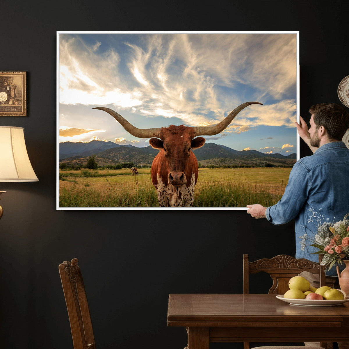 Texas Longhorn Canvas Wall Art – Majestic Triptych Animal