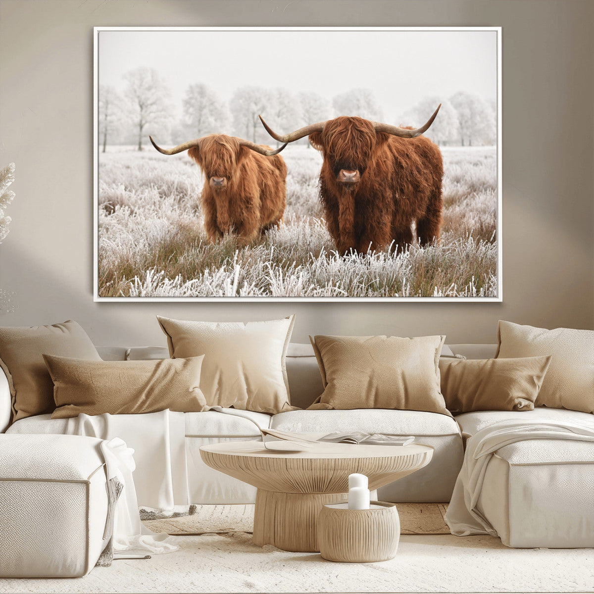 Longhorn Cattle Wall Art Canvas Print, Framed Farmhouse