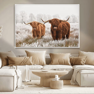 Longhorn Cattle Wall Art Canvas Print, Framed Farmhouse