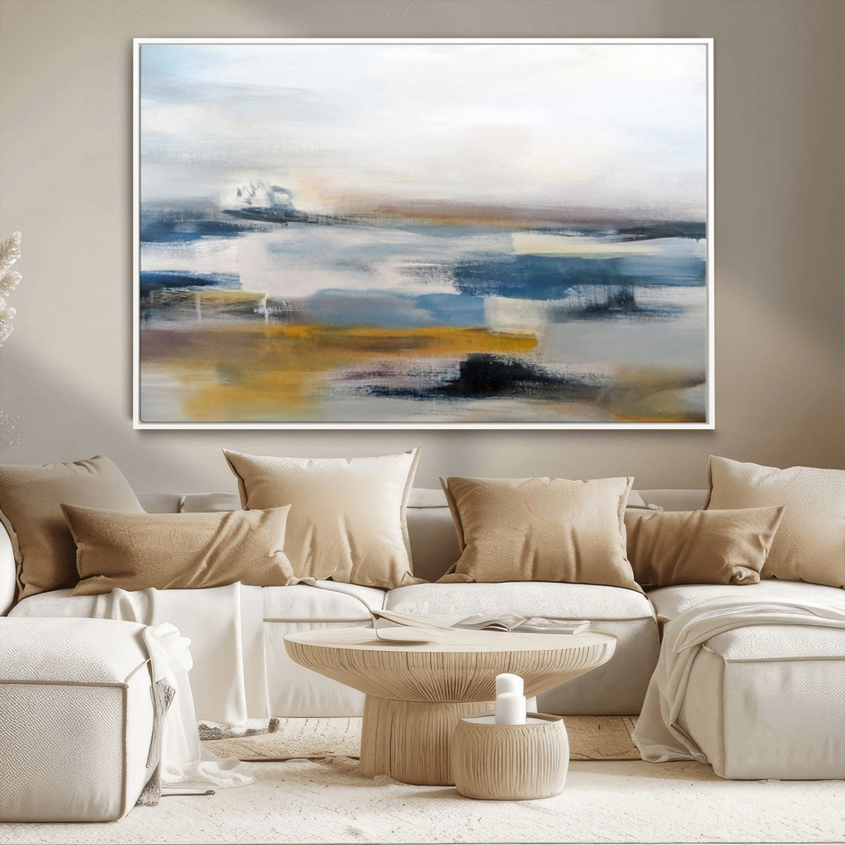 Abstract Landscape Wall Art Canvas | 3 Panel Modern Blue,