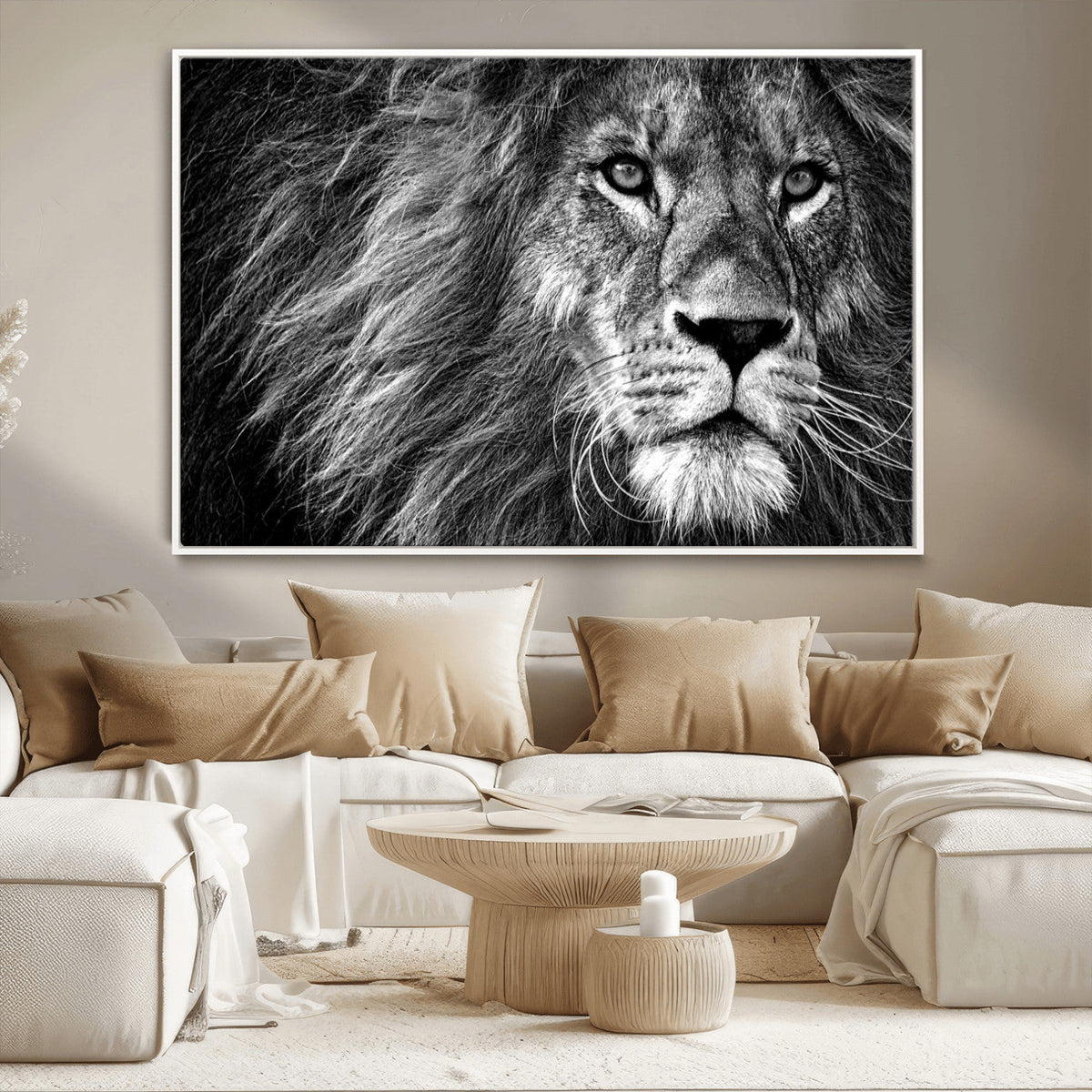 Black and White Lion Canvas Wall Art Print – Wildlife