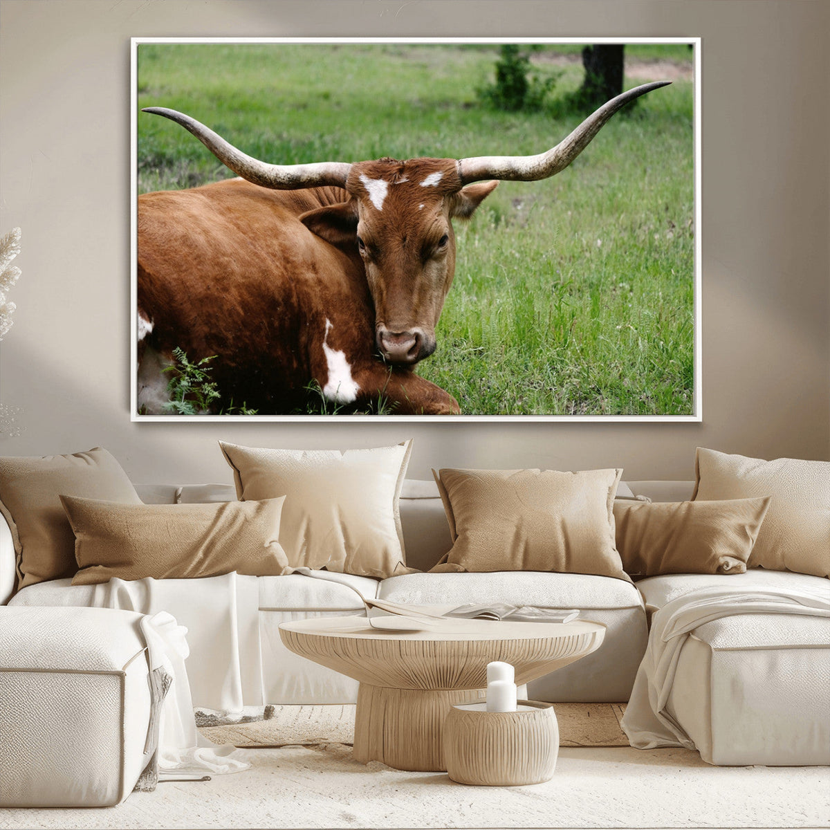 Longhorn Cow Animal Wall Art Canvas Print