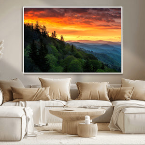 Forest Landscape Wall Art Sunset Canvas, Forest Sunset