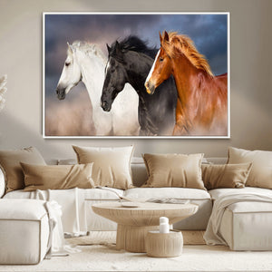 Animal Wall Art Three Horses Farmhouse Art Canvas, Framed