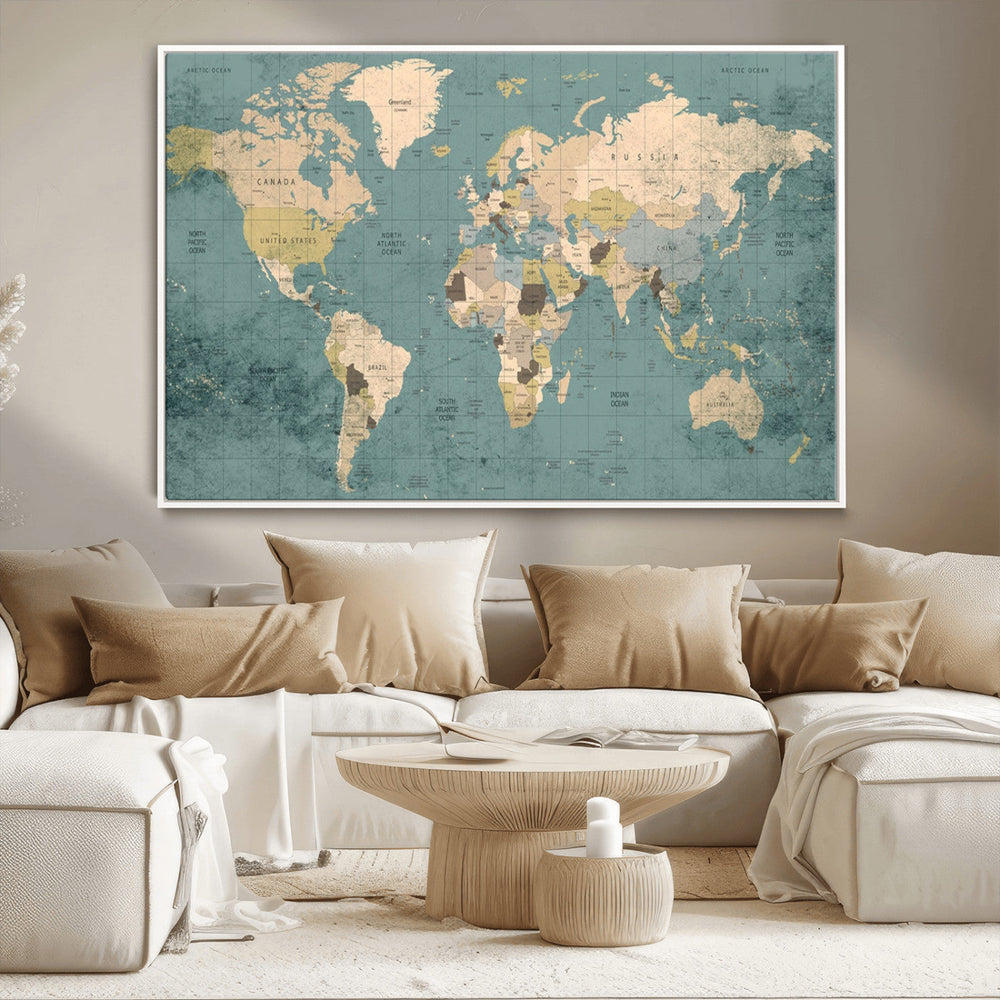 Classic World Map Canvas Print – Framed Vintage Map Wall