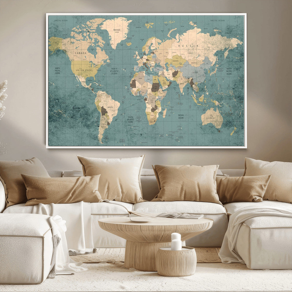 Classic World Map Canvas Print – Framed Vintage Map Wall