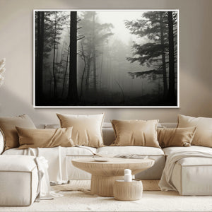 Misty Forest Wall Art Premium Canvas Print a Foggy and