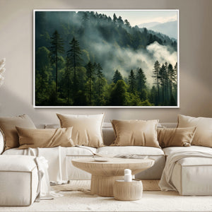 Misty Forest Wall Art Premium Canvas Print a Foggy and