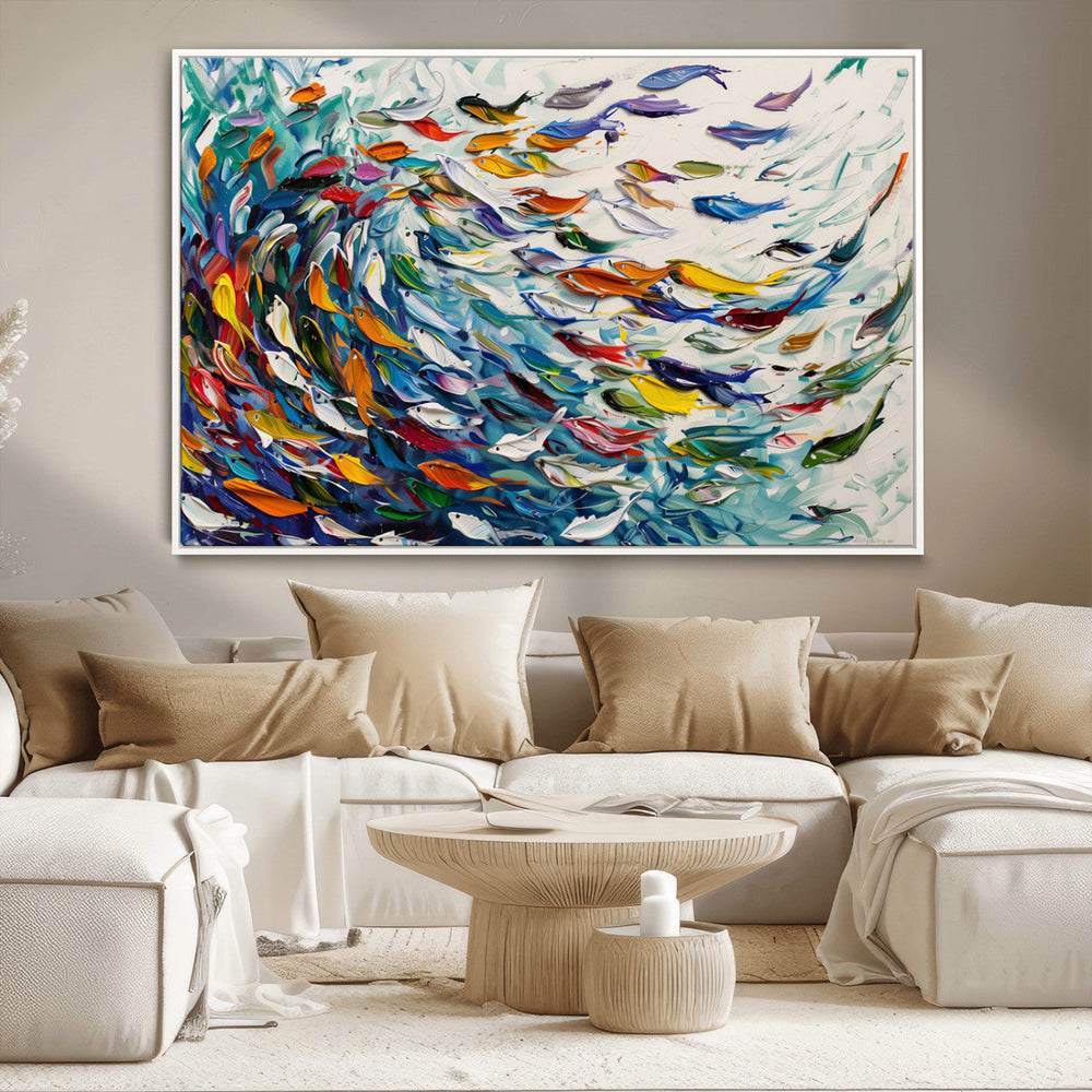 Modern Abstract Fish Shoal Wall Art Canvas Print, Colorful