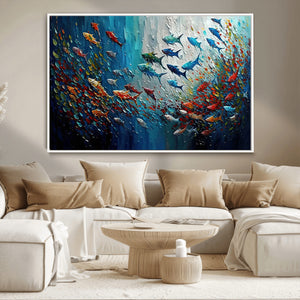 Modern Abstract Fish Shoal Wall Art Canvas Print, Colorful