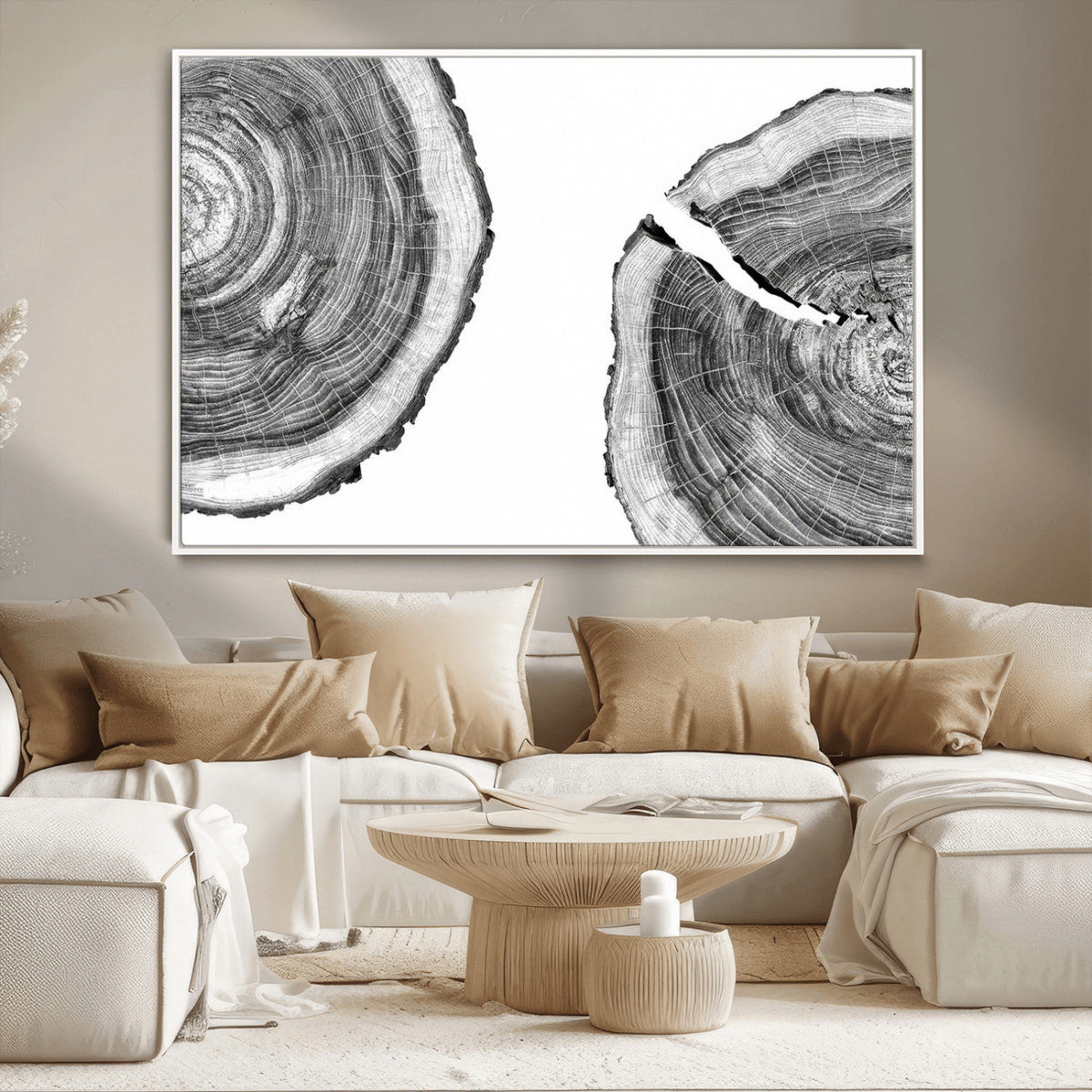 Abstract Large Tree Rings – Minimalist Black and White Wood