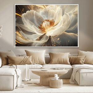 Gold Floral Wall Art Canvas Print, Framed Modern Flower Art