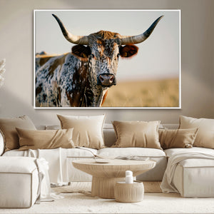 Texas Bull Longhorn Wall Art Canvas Print for Farm House