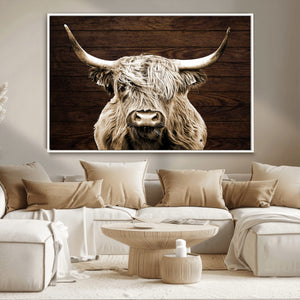 Highland Cow Wall Art Canvas Print, Rustic Farmhouse Decor,