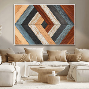 Geometric Wood Art Wall Decor Canvas Print, Rustic Wooden