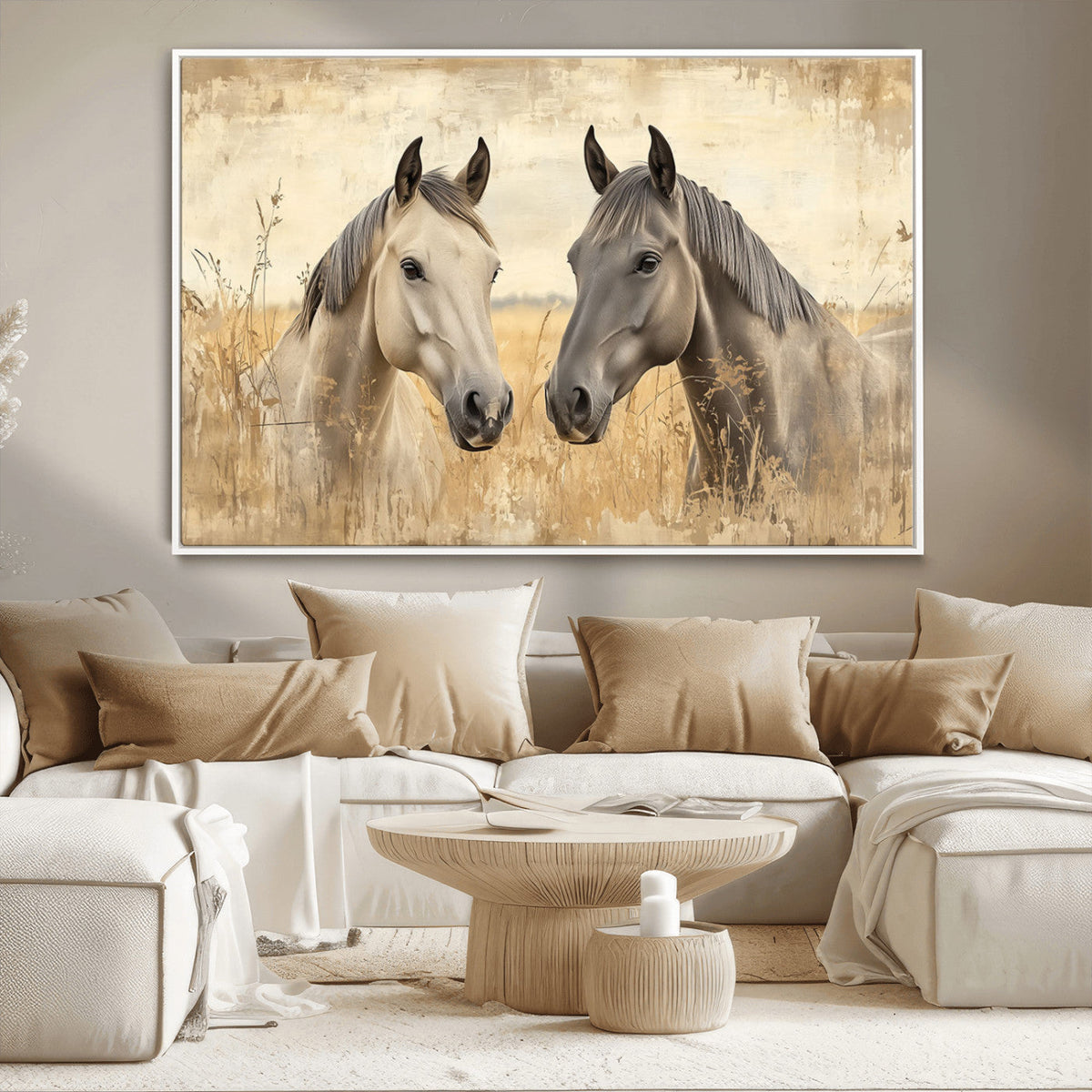 Chines Ink Style Grunge Horses Wall Art Canvas Print