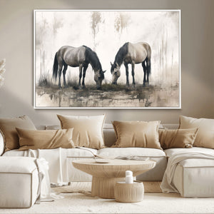 Chines Ink Style Vintage Horses Wall Art Canvas Print for