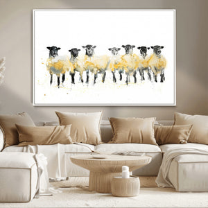 Farmhouse Wall Art Sheep Print | Ready to Hang Framed Canvas