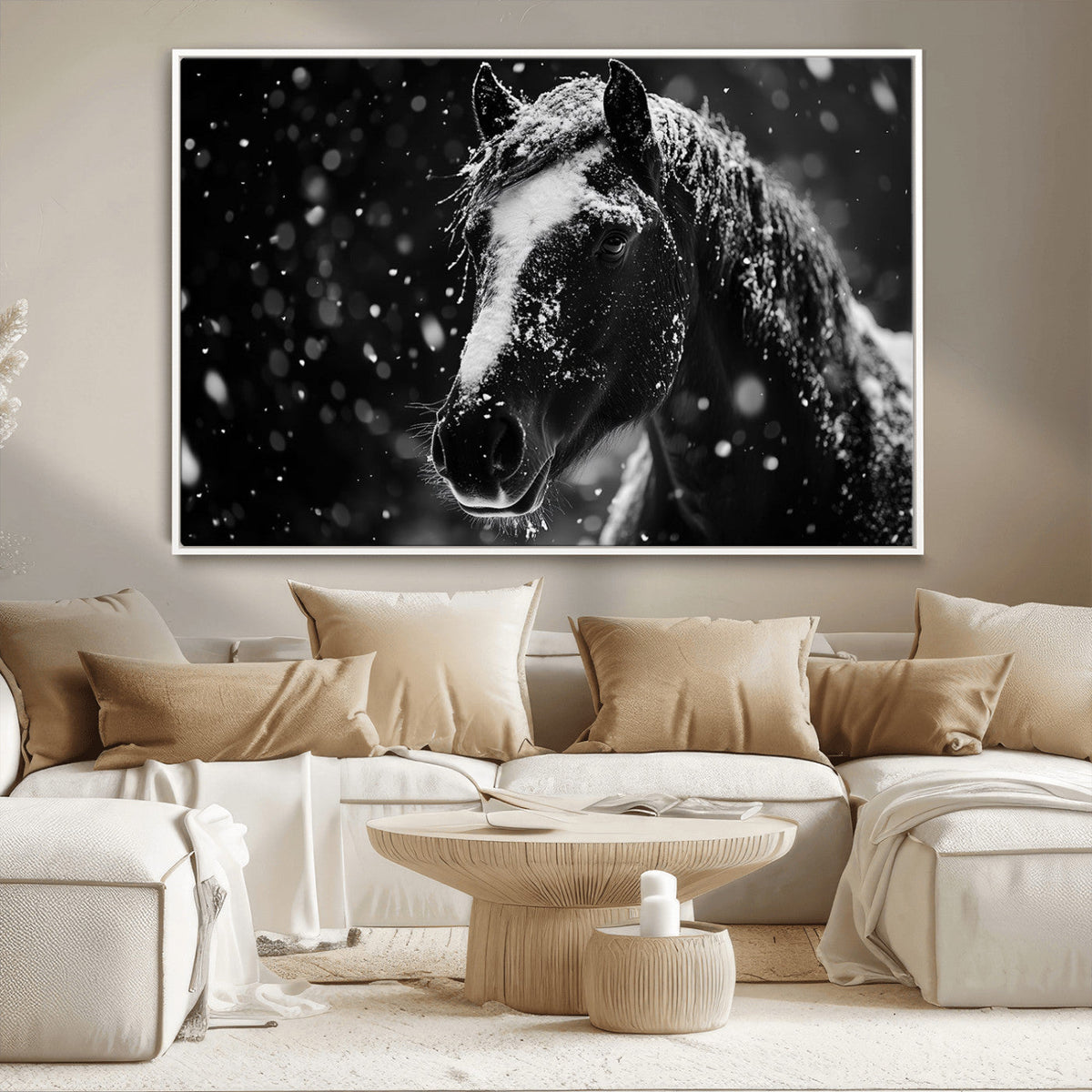 Winter Horse Wall Art | Black and White Horse Print | Ready