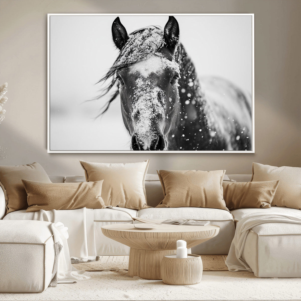 Western Wall Art | Black and White Winter Horse Wall Art |