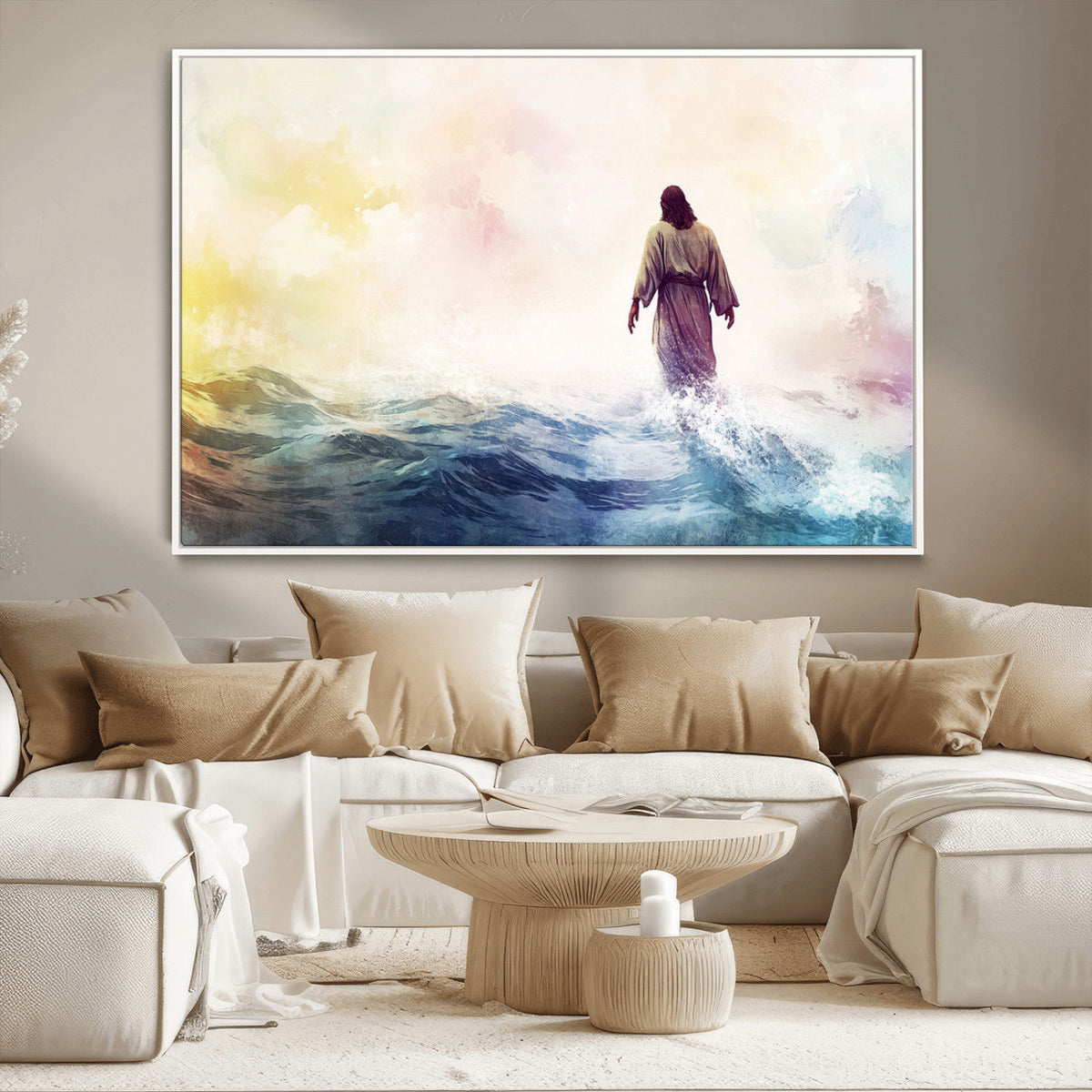 Watercolor Jesus Walking on Water Canvas Print, Christian