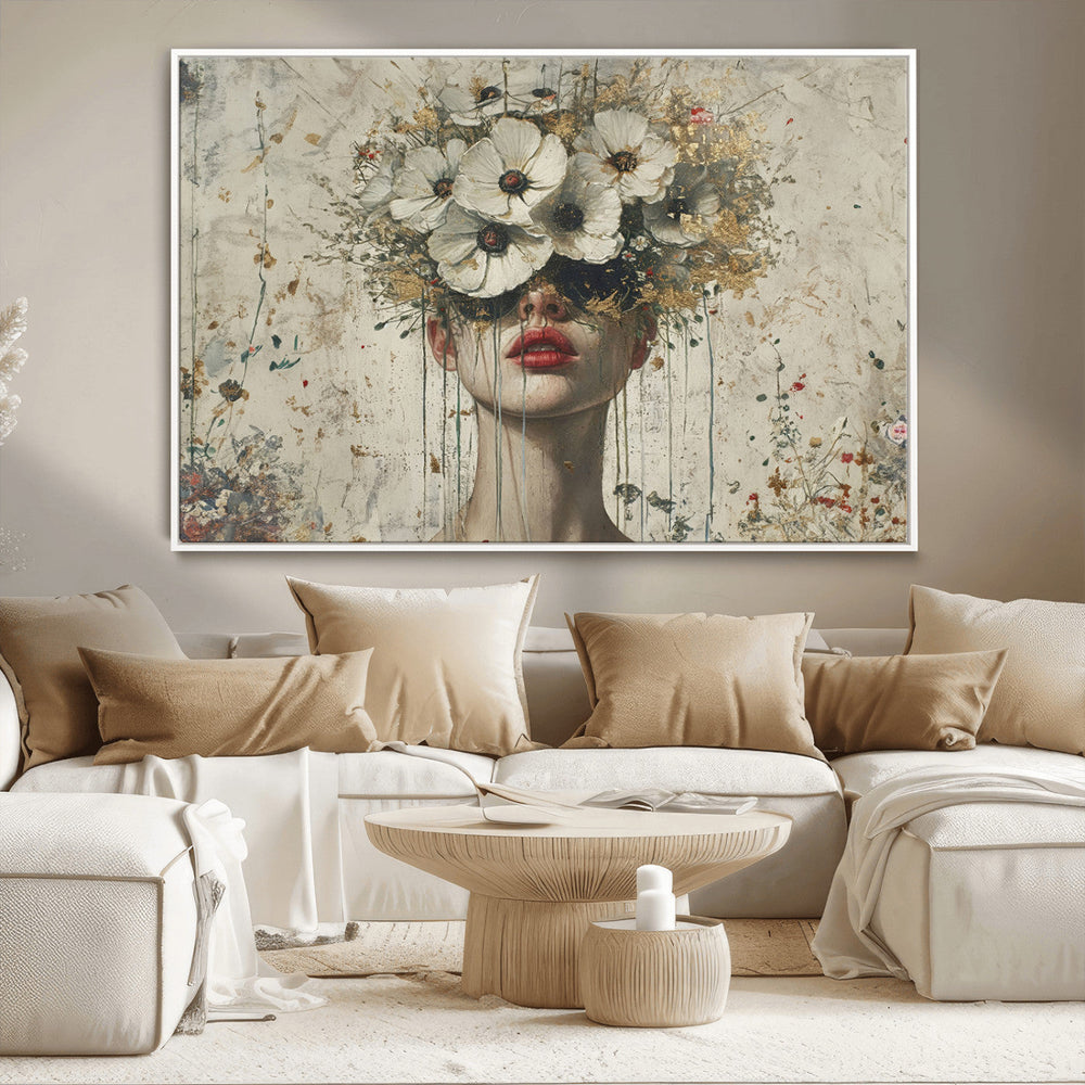 Abstract Floral Women Patel Wall Art Canvas Print
