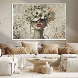 Abstract Floral Women Patel Wall Art Canvas Print