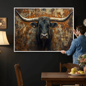 Longhorn Texas Cow Bull Wall Art | Rustic Farmhouse Canvas