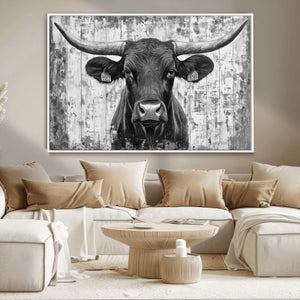 Abstract Longhorn Bull Wall Art Canvas Print - Rustic Texas